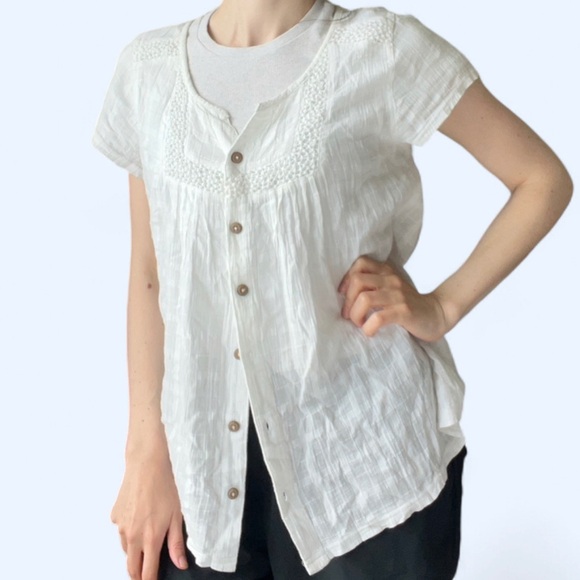 Wind River Womens White Cotton Cottagecore Preppy Boho Button-Up Top Small - Picture 2 of 8